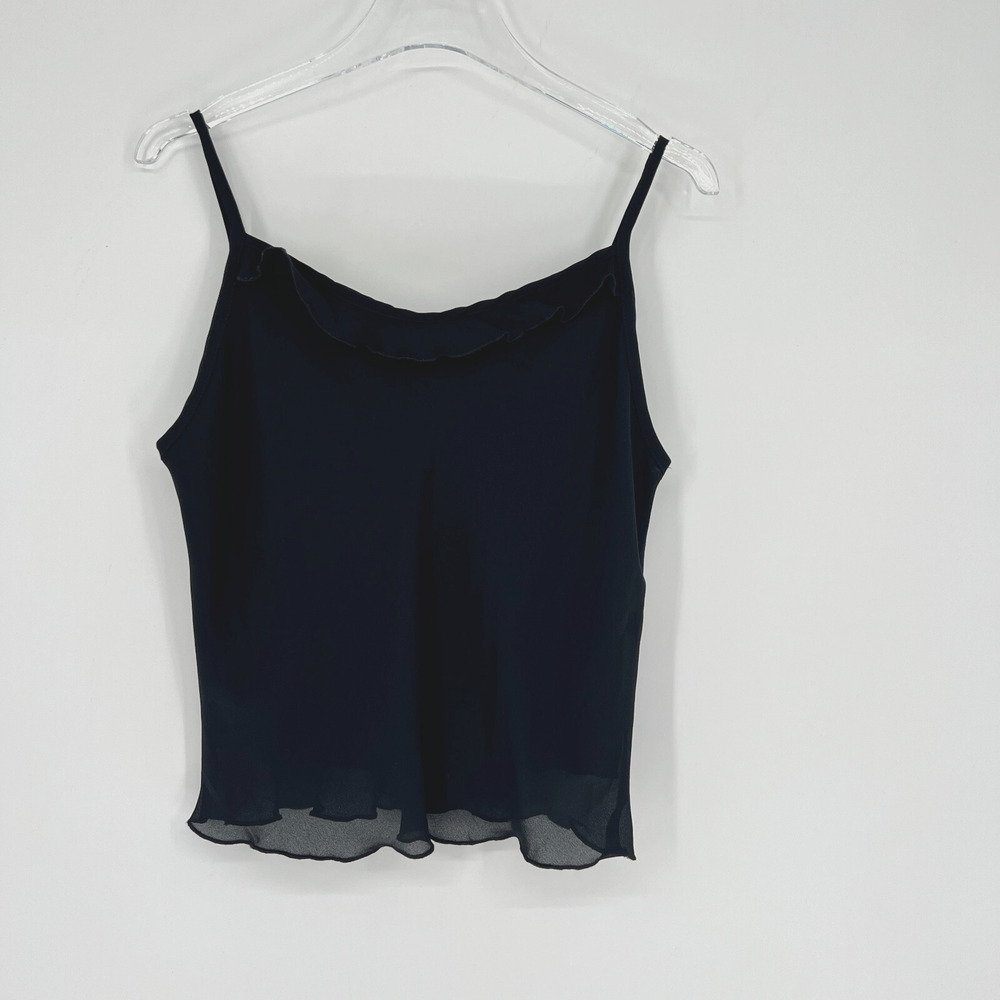 Vtg Metamorphosis Tank Top Juniors‎ 10/11 Y2K Black Ruffle Dainty Feminine